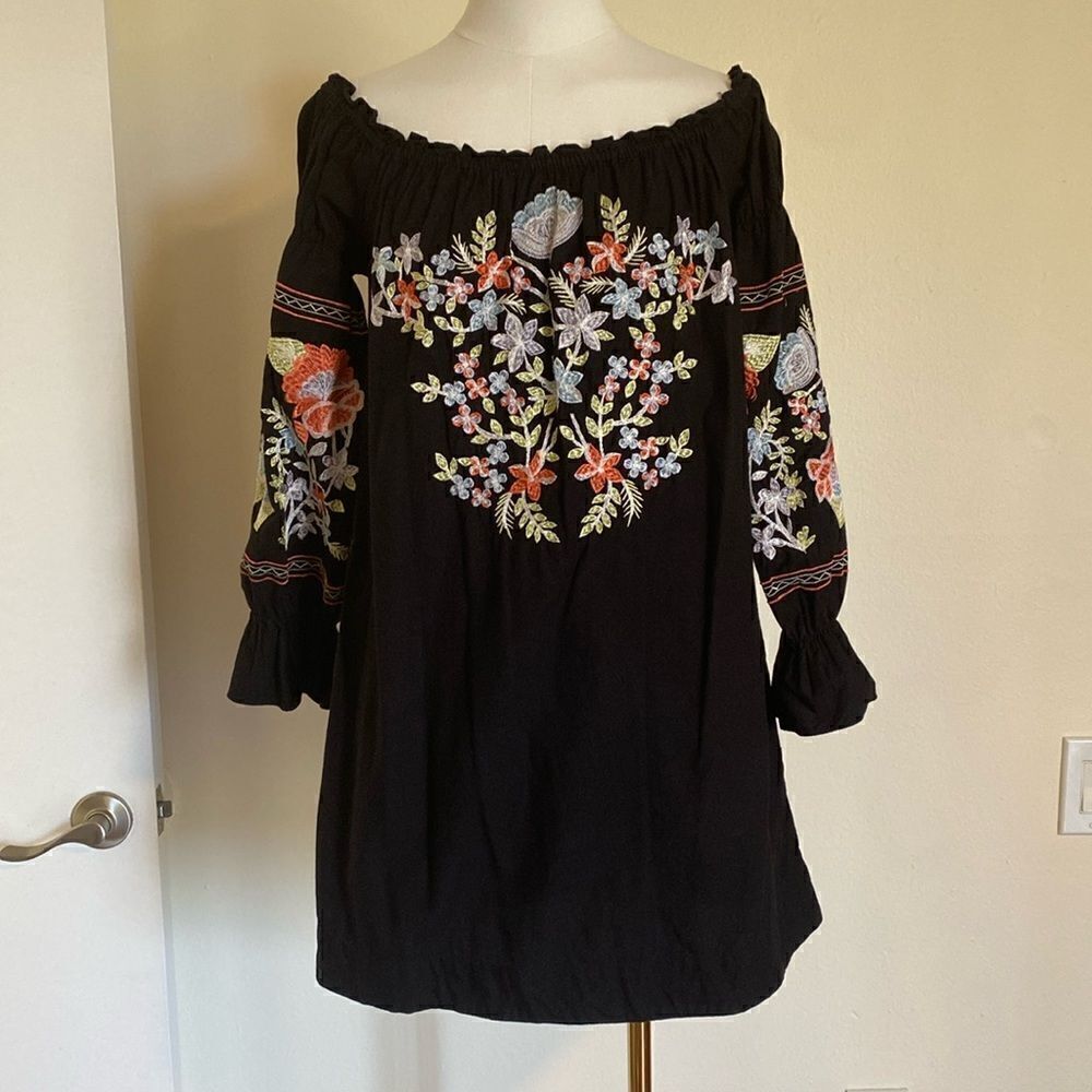 Free People Black Fleur Du‎ Jour Embroidered Mini Dress Size Extra Small - Picture 5 of 14